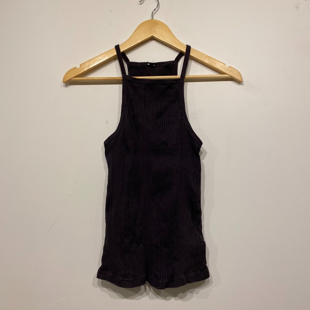 Monrow Ribbed Grey High Neck Tank Top Size Small
